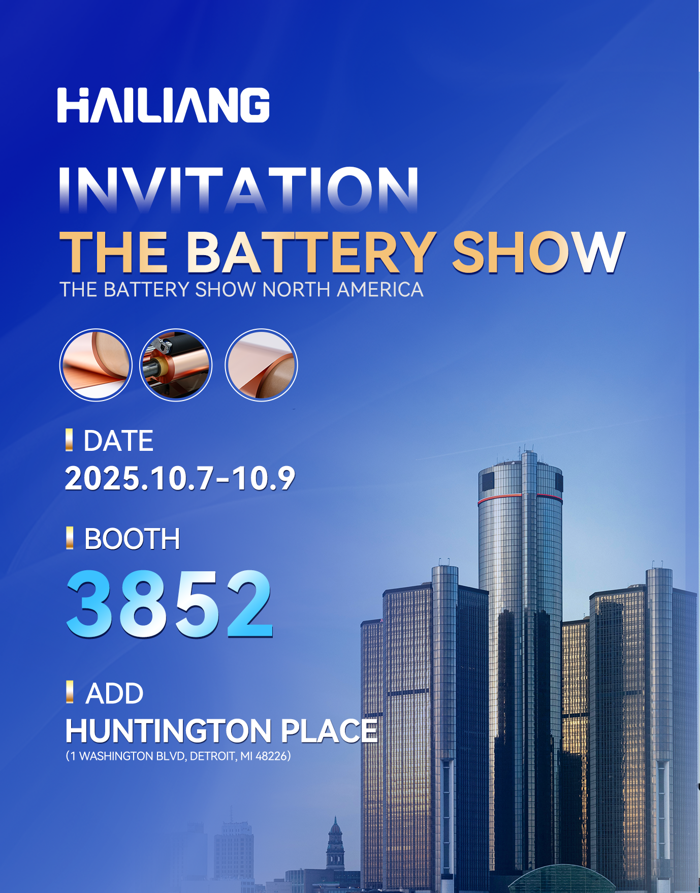 Hailiang will exhibit at the Battery Show North America, October 07–09, in Detroit—visit us at Booth 3852